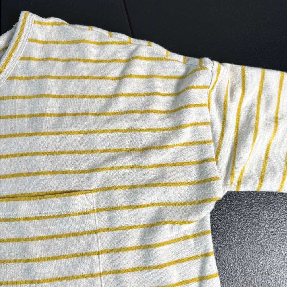 Old Navy Womens Yellow White Striped Long Sleeve Pocket Tee Relaxed Fit S 774750 - Picture 3 of 6